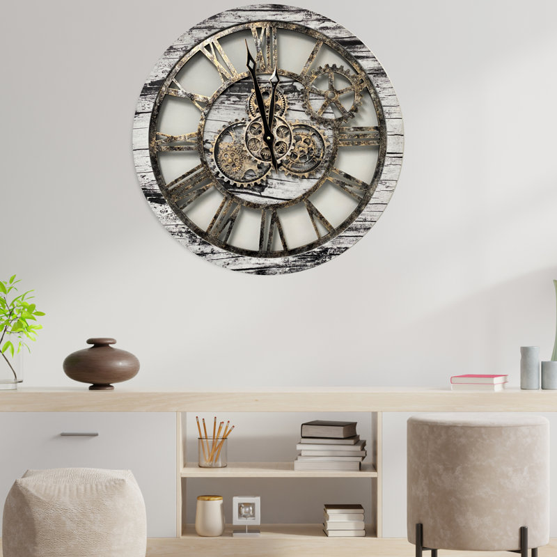 Oversized Grey and White Industrial Gear Wall Clock