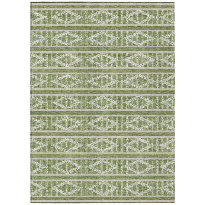 Lume Green Washable Indoor-Outdoor Rug - , 3' x 5'