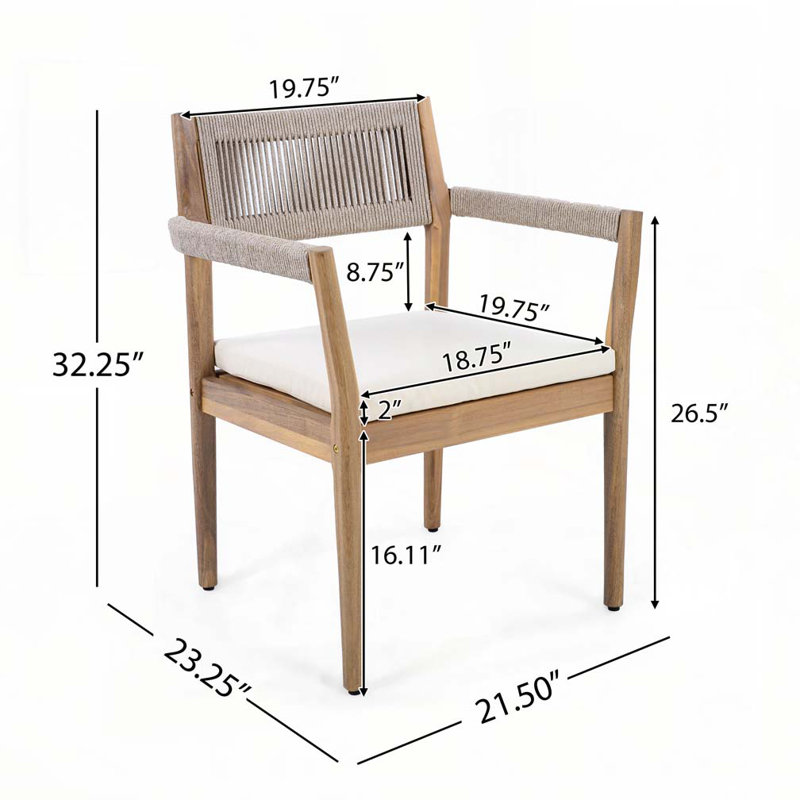 Chaises de salle à manger d'extérieur en bois d'acacia, Beige
