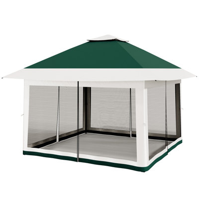 Tente d'extérieur Quick One-Bubble Pop Up - Pavillon de jardin 12 pi x 12 pi avec moustiquaire, 4 sacs de sable, abri imperméable et à hauteur réglable pour la cour, le patio, les fêtes et le barbecue - vert foncé