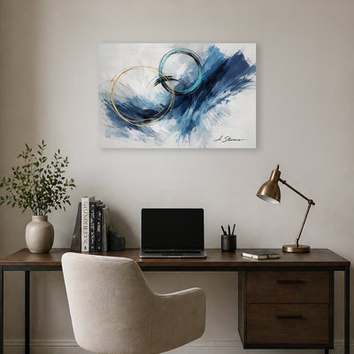 «Blue», abstrait géométrique, toile tendue à motif de cercles géométriques abstraits