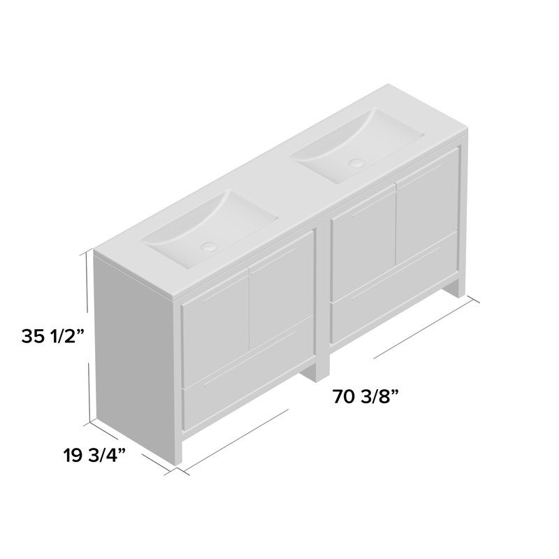 Drason 70.4'' Double Bathroom Vanity with Plastic Top, Rosewood