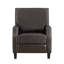 Fauteuil inclinable à assise en bois massif, brun foncé, pieds à structure apparente, similicuir brun, têtes de clou