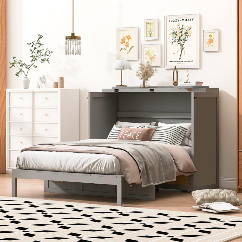 Lit escamotable double avec grands tiroirs, Gris