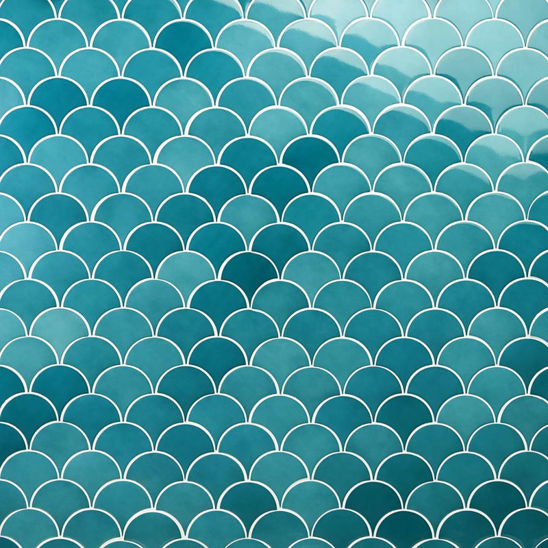 Highwater 5" Fish Scale Polished Ceramic Tile, Teal