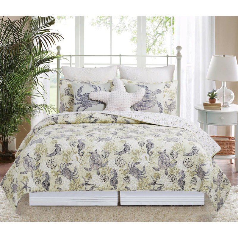 18'' Square White and Gray Embroidered Turtle Pillow
