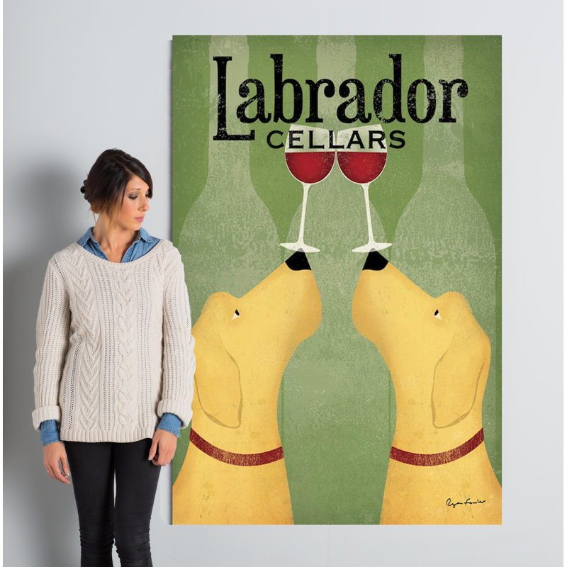 « two labrador winery dogs »-affiche toile tendue rétro, H 60 po x l 40po x P 1,5 po