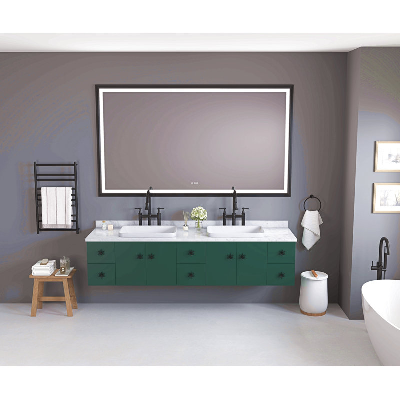 Miroir de salle de bain 84 po x 48 po à DEL avec cadre en aluminium, miroir de meuble-lavabo mural, anti-buée, mémoire, 3 couleurs, réglable en continu