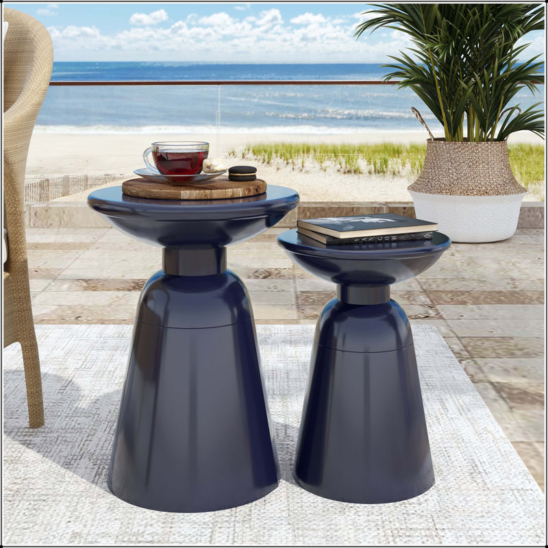 Ensemble de 2 tables d'appoint d'extérieur en fer avec piédestal évasé Serenita - Blanc, White