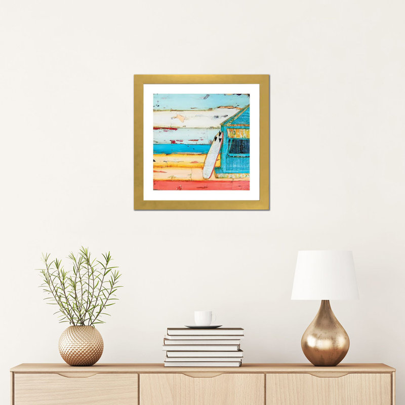 «Sun Fun Young» par Danny Phillips - impression d'art graphique, H 16 po x l 16 po x p 1 po, Papier encadré doré, Blanc