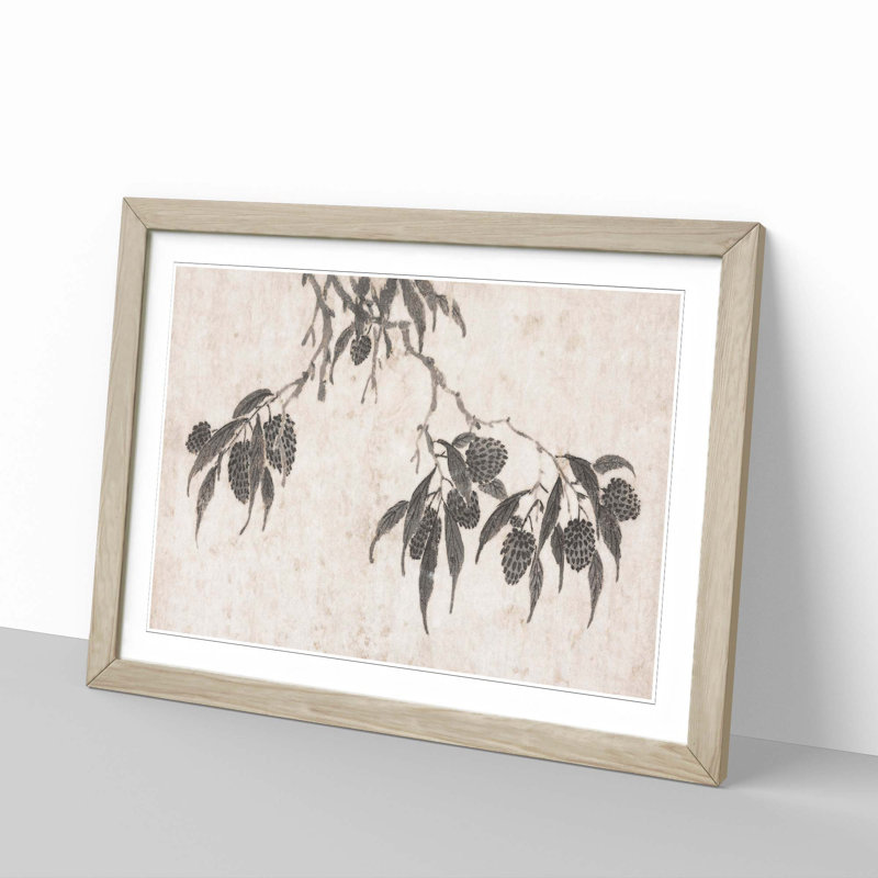 Fruit Tree Branch by Shen Zhou - Picture Frame Painting Print, Oak Framed, 48cm H x 65cm W x 2cm D
