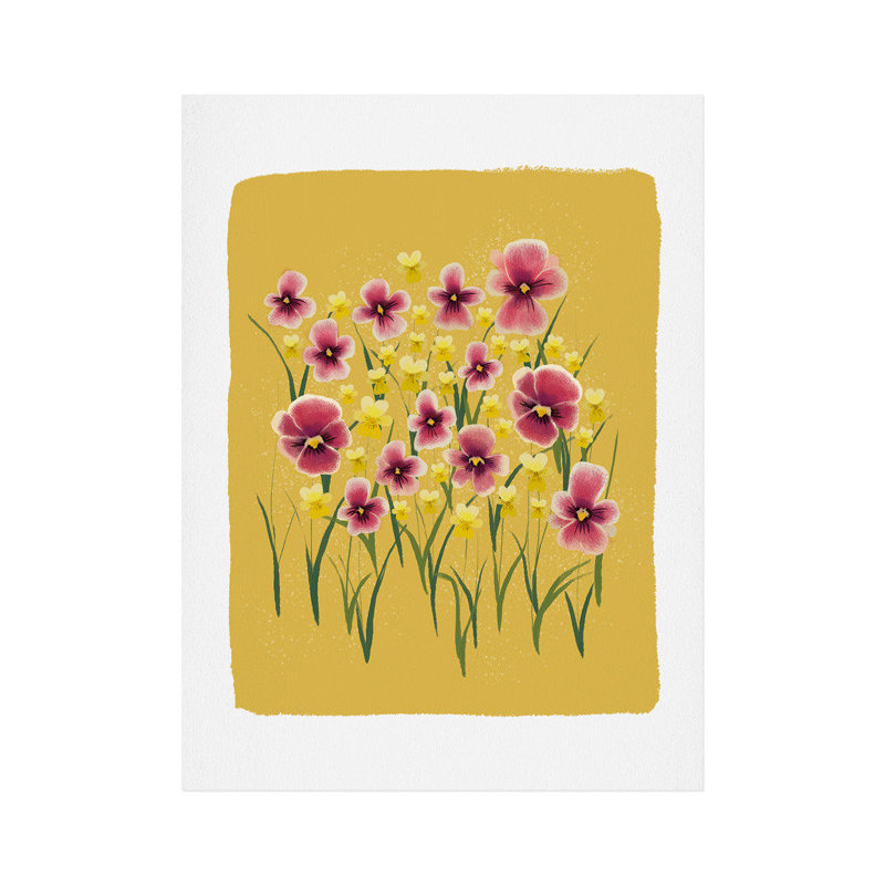 « pensées », impression en jaune, H 10 po x l 8 po x P 0,13 po