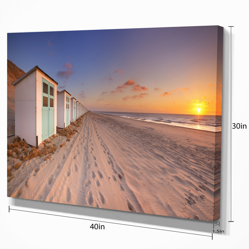 Row of Beach Huts at Sunset - Impression sur toile tendue, H 30 po x l 40 po x P 1 po