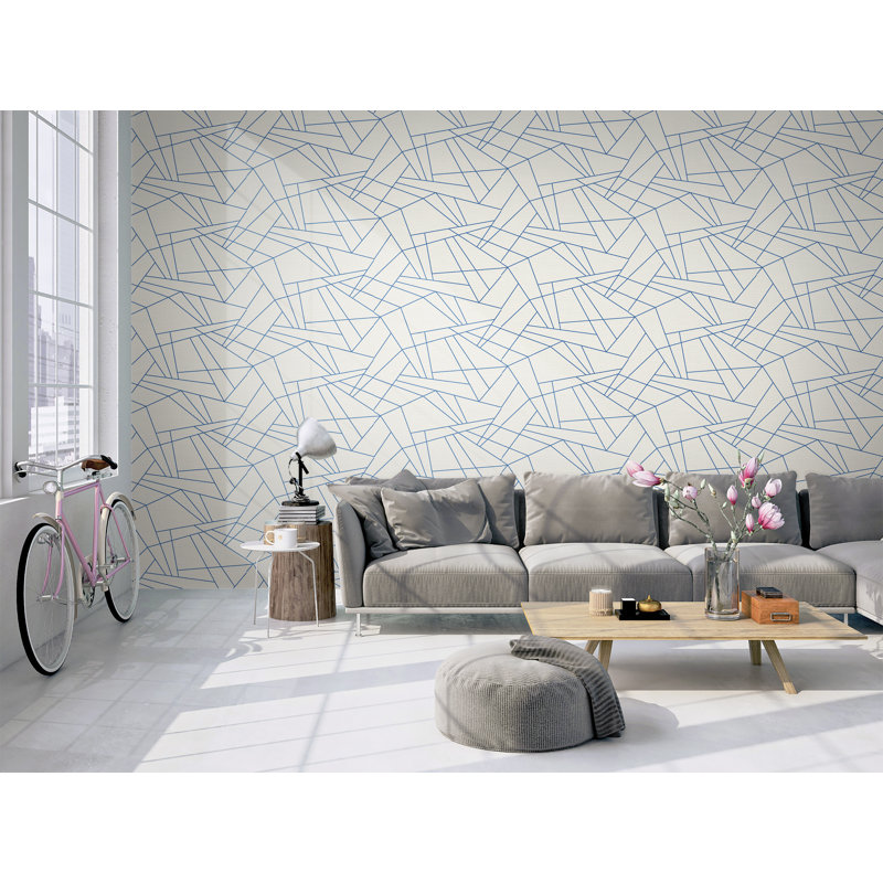 Rouleau de papier peint métallique L 27 po x l 27 po Carballeira, Blanc cassé / Bleu