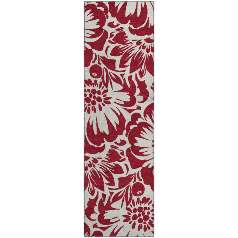 Tapis bourgogne de qualité supérieure Cerrito AMF551, Tapis de couloir 2 pi 3 po x 7 pi 6 po