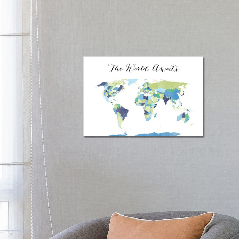 The World Awaits World Map by Blursbyai - Wrapped Canvas Gallery-Wrapped Canvas Giclée, 45.72 cm H x 66.04 cm W