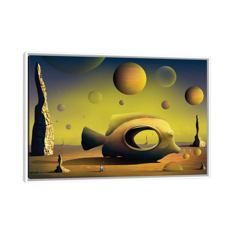 Paisagem Com Peixe (Landscape With Fish) by Marcel Caram - Print on Canvas, 101.6 cm H x 66.04 cm W, White Framed