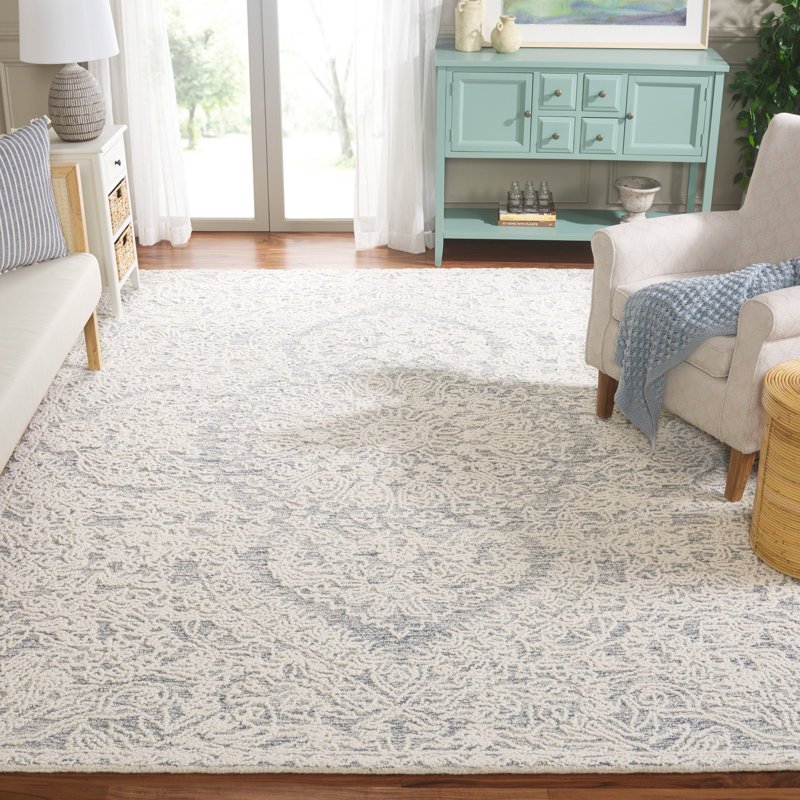 Tapis en laine touffeté à la main à motif abstrait gris / ivoire Pélopadie, Rectangle 8 pi x 10 pi