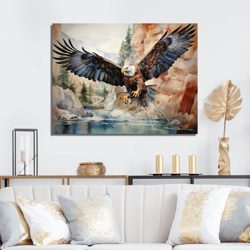 Western Canyon Eagle Echoes II - reproduction sur toile, Cadre flottant doré, H 16 po x l 32 po x P 1 po