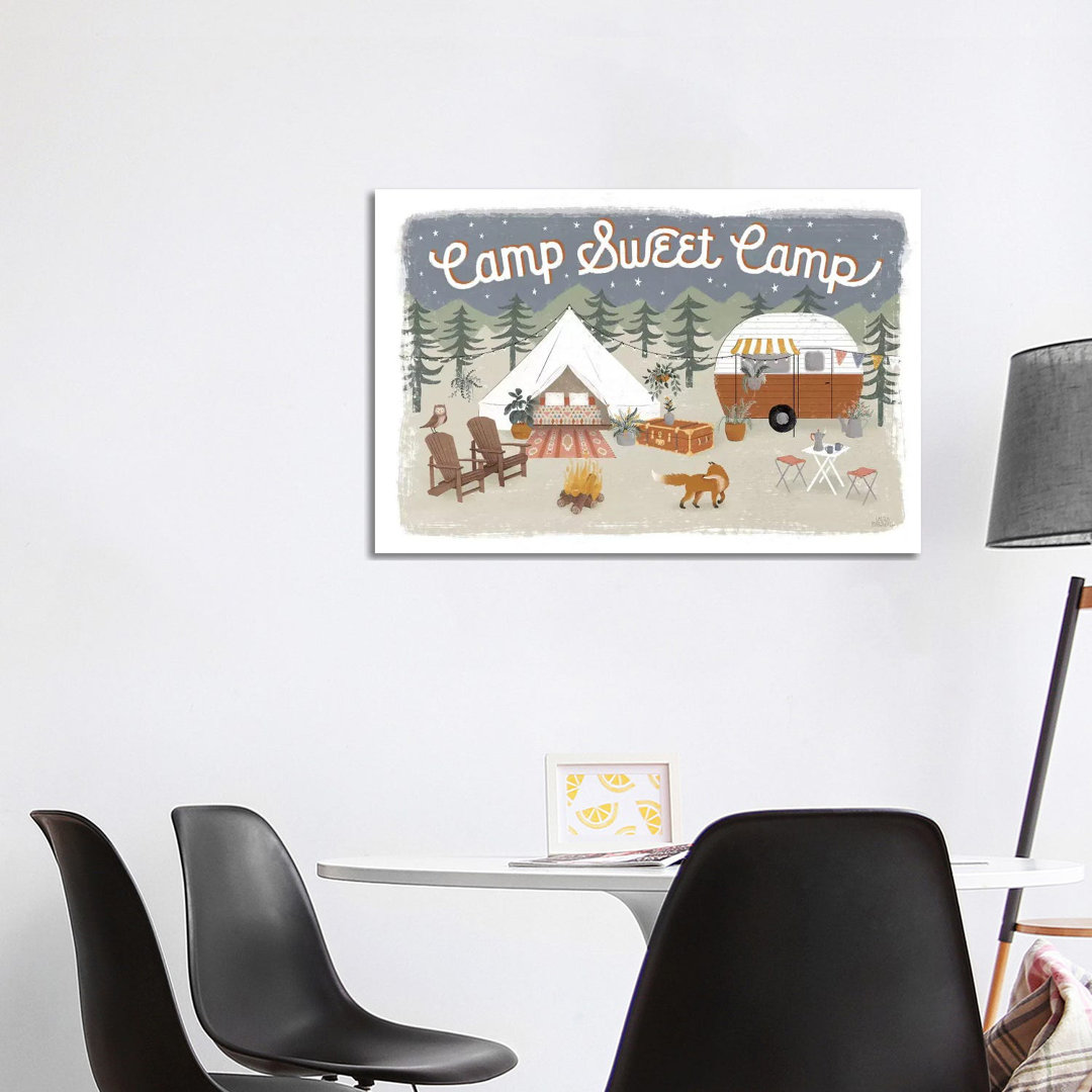 Gone Glamping I von Laura Marshall - Galerie-verpackte Leinwand Giclée auf Leinwand