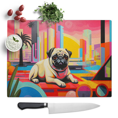 Pug Art Deco No.2  Glass Chopping Board