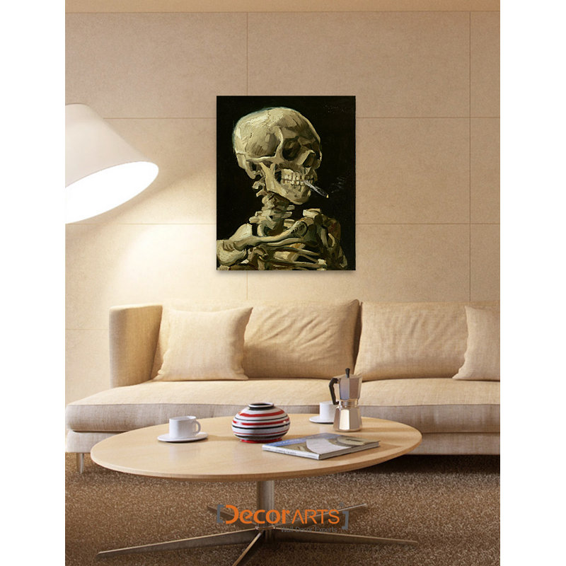 Head of a Skeleton with a Burning Cigarette. Vincent Van Gogh Reproductions. Giclee Print, 24" W x 30" H, Wrapped Canvas