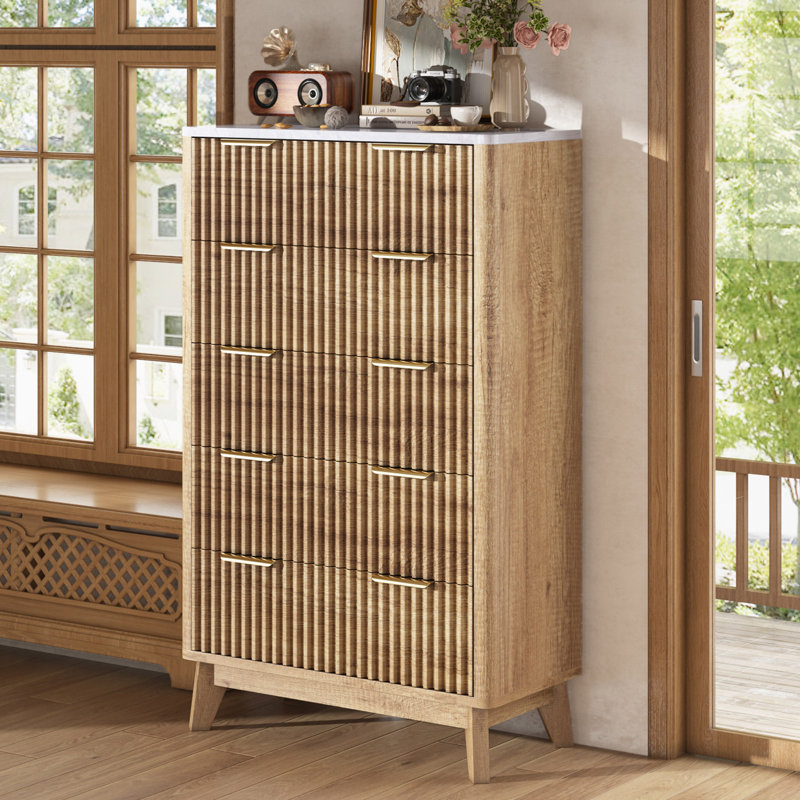 31.5" W Farmhouse 5 Drawer Dresser, Yellow