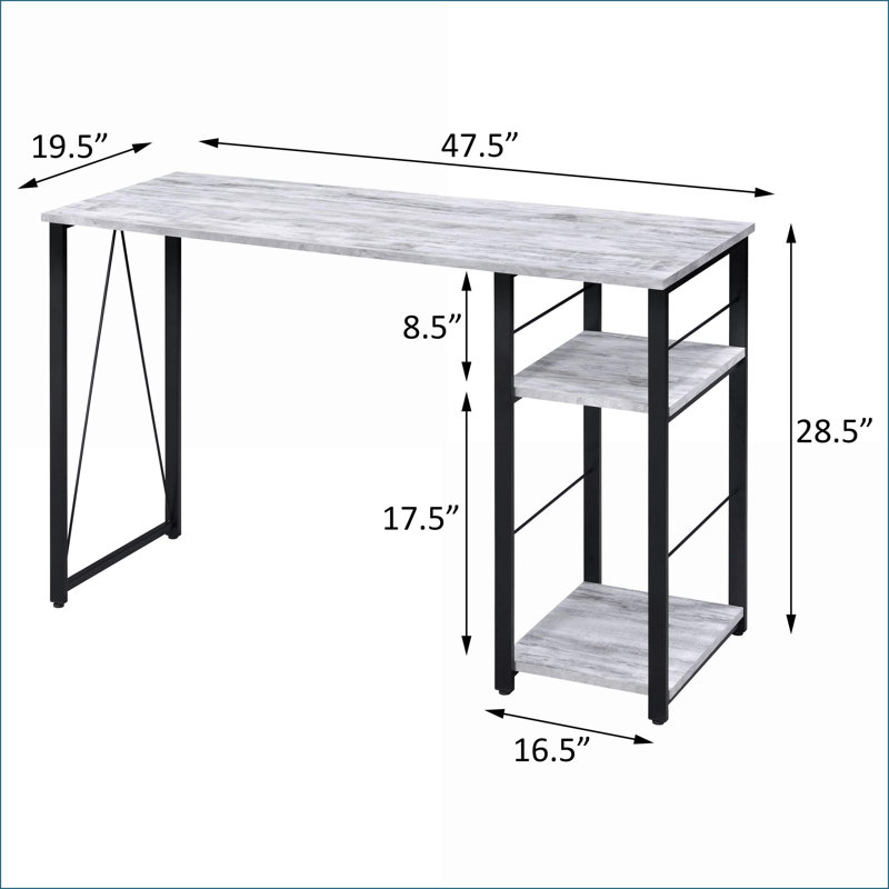Desks, Antique White &amp; Black 2-Shelf Rectangular Writing Desk with Metal Base | Wood+Metal