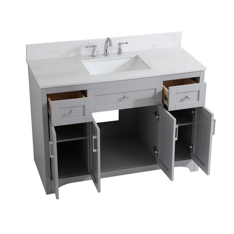 Moore 48'' Single Bathroom Vanity with Engineered Marble Top, Gray