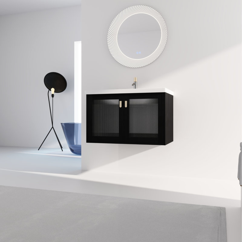 Meuble-lavabo 32 po. Finition châtaignier noir, lavabo en céramique. Charnière de porte à fermeture douce, contreplaqué d'utilisation de l'espace. Évier avec une belle apparence. Et résistant