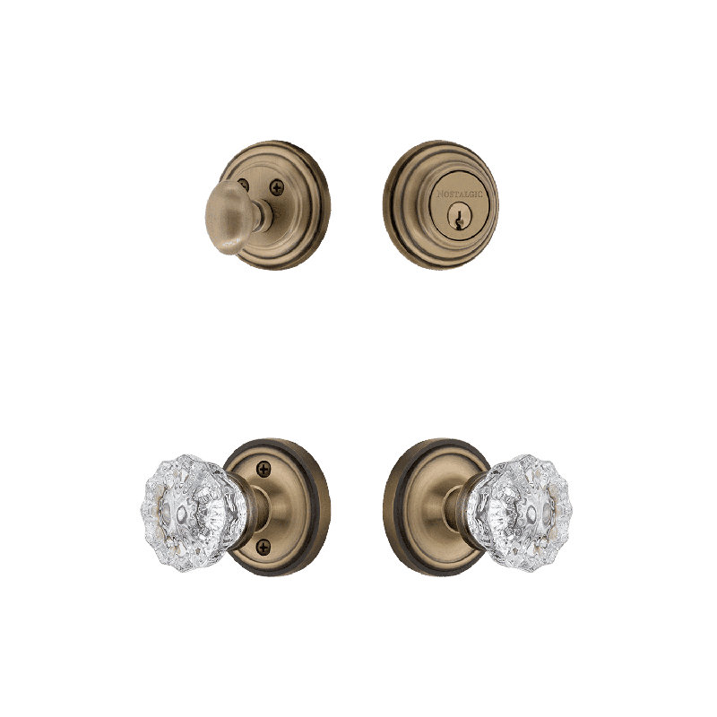 Nostalgic Warehouse Classic Rosette Entry Set with Crystal Knob, Antique Brass, 2.375