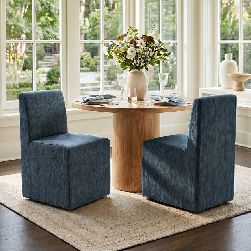 Chaise d'appoint en chenille avec roulettes cachées, Bleu