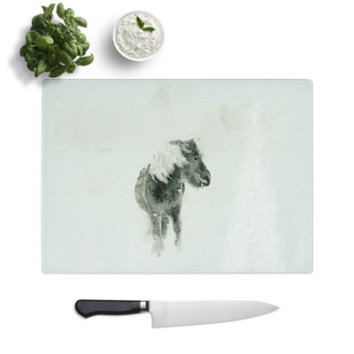 Tempered Glass Wild Horse in Iceland in Abstract Chopping Board