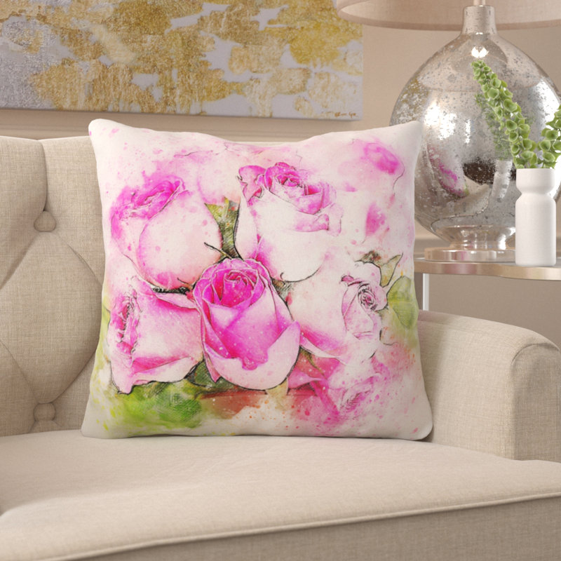 Coussin décoratif fleurs Timmy, Microsuède, Intérieur