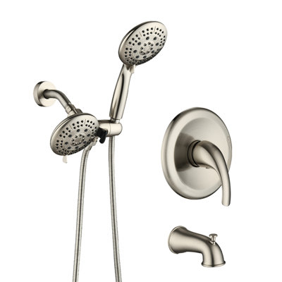 Douche classique à 6 fonctions à une poignée avec fonction de pluie et à main - Fixation murale au mur, modes de jet (pluie électrique, massage par impulsion, brouillard électrique, économie d'eau), robinet de baignoire tout en métal brut dans la soupape, débit de 1,8 gal / min, ABS