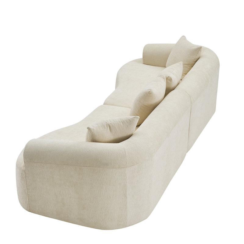Nestwell  106" Modern Curved All-Foam Modular Sectional Sofa, White Chenille