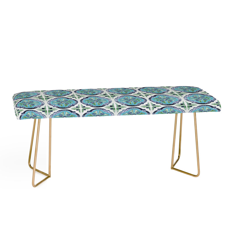 Dash And Ash Faux Leather Upholstered Bench, Blue/White/Oriental
