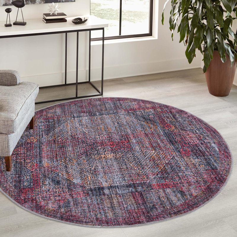 Tapis Hazelip - rouge et noir, Rond 3 pi 11 po