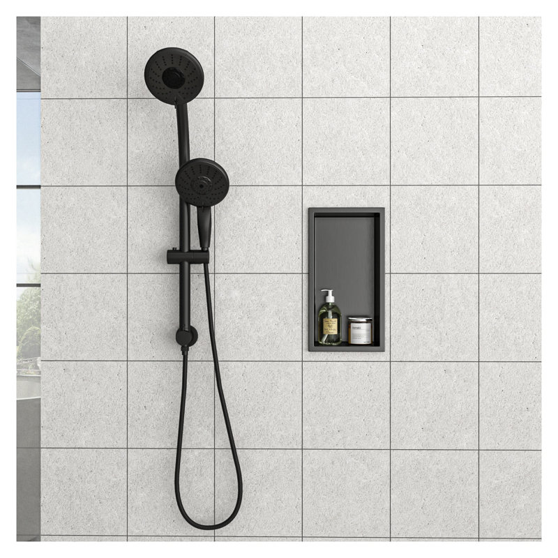 Niche de douche encastrée 13 po x 7 po en acier inoxydable noir avec cadre imperméable