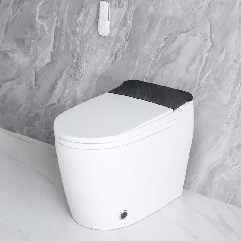 Toilette intelligente avec siège chauffant pour bidet, chasse d'eau automatique, ouverture et fermeture automatiques, siège chauffant à air et à eau, veilleuse, bouton latéral, télécommande sans fil, blanc
