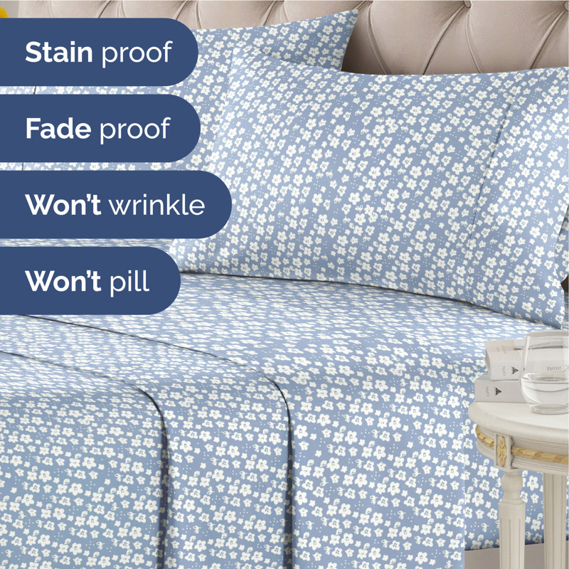 4 Piece Floral Sheet Set Premium Cooling, Soft & Wrinkle Free Bed Sheets – Ultra Soft Microfiber Luxury Bedding Set