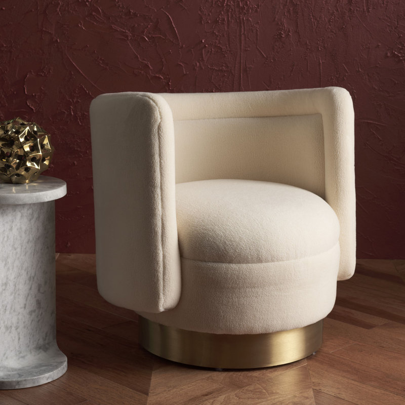 Tews Upholstered Swivel Barrel Chair, Ivory