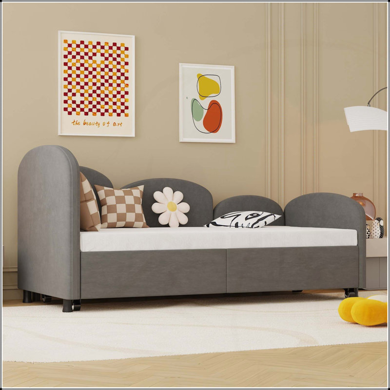 Lit de jour rembourré en velours moderne avec cadre de lit supplémentaire pour une utilisation polyvalente, Gris foncé