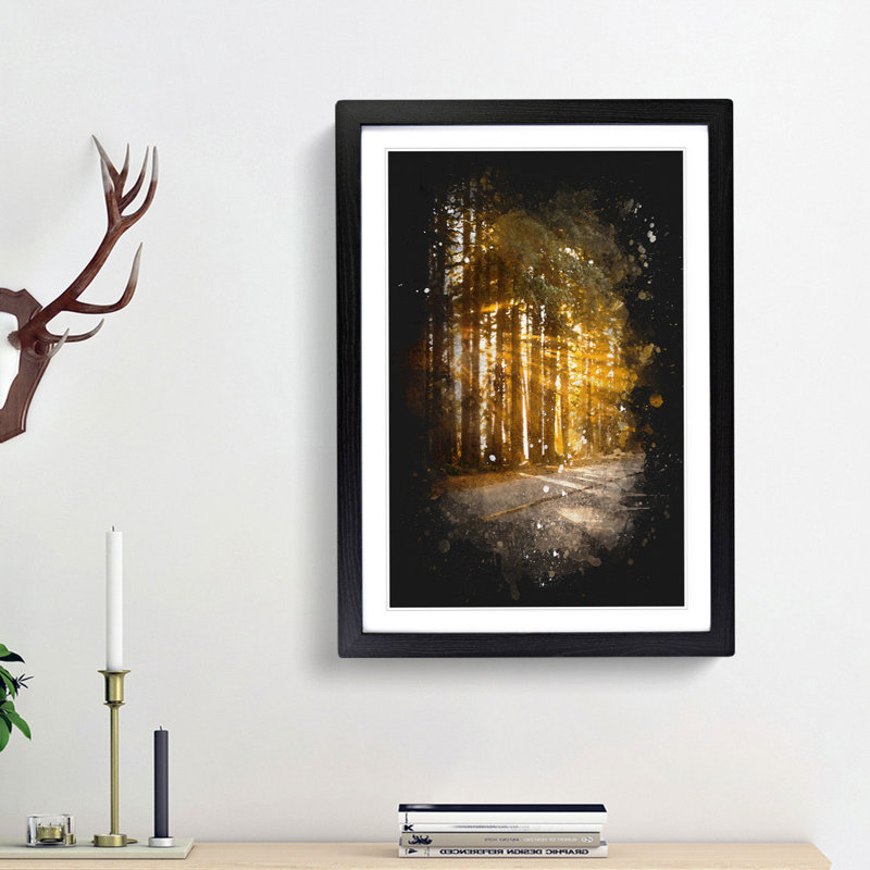 'Sunlight Through the Forest' - Picture Frame Graphic Art Print, Black Framed, 63cm H x 45cm W x 2cm D