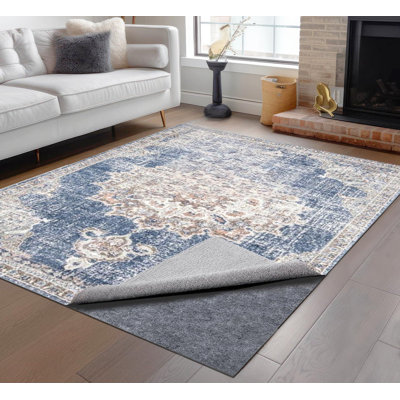 Non-Slip Rug Pads 5 x 7 ft, 100% Waterproof Extra Large Area Rugs Non Skid Rug Pad for All Floors and Finishes Durable Hardwood Floor Protective Felt Keeps Rugs in Place, Safe and Secure(Blue)