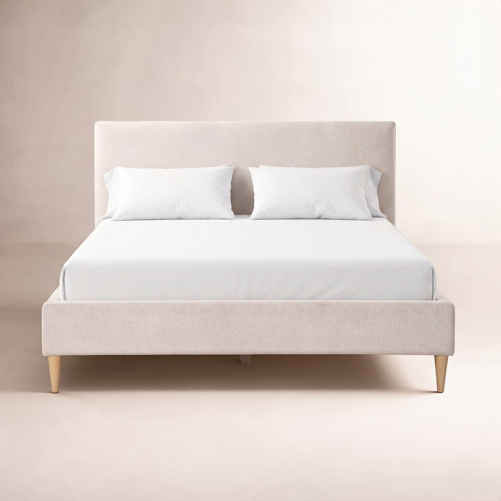 Boucle Upholstered Platform Bed, Queen, Beige Boucle