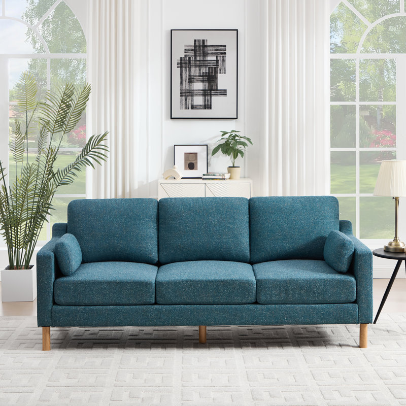 Lagoa 84'' Square Arm Upholstered Standard Sofa, Blue Boucle