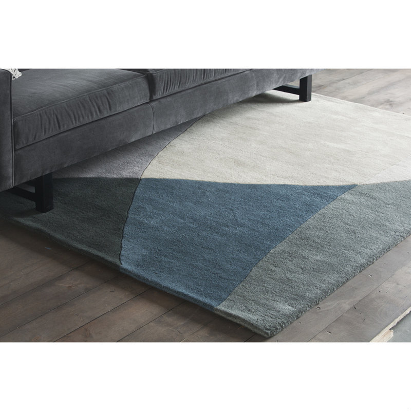 Abstrait en laine Stickel Tapis intérieur gris, bleu marine et vert, Rectangle 7 pi 9 po x 10 pi 6 po