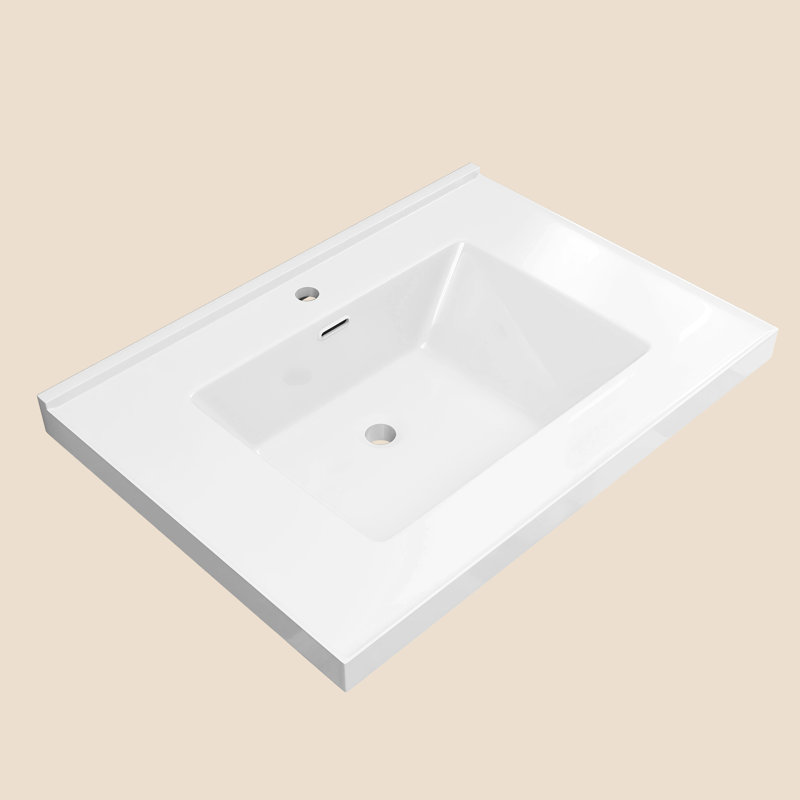 Comptoir de meuble-lavabo simple 30 po x l 22 po avec comptoir en pierre en résine et comptoir rectangulaire encastré avec trou pré-percé et drain central
