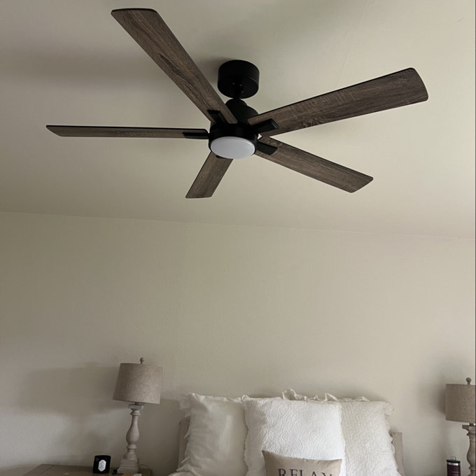 Rolanda 52" 5-inch Downrod Mount Ceiling Fan with Light Kit and Remote Control - Black with Walnut Blades